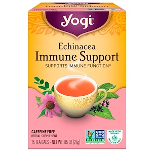 Yogi Tea エキナセア免疫サポート カフェインサポート 16ティーバッグ 0.85オンス