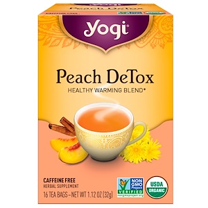 Yogi Tea ピーチデトックス カフェインフリー 16ティーバッグ 1.12オンス (32 g)